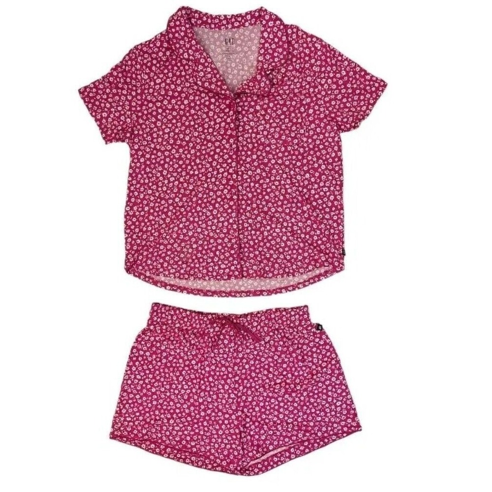 NWT GAP Women's 2-Piece Notch Collar Top &‎ Short Sleep Set Very Berry XXL